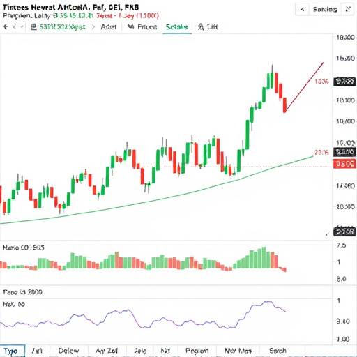 Screenshot of a TradingView chart with candlestick patterns and moving averages